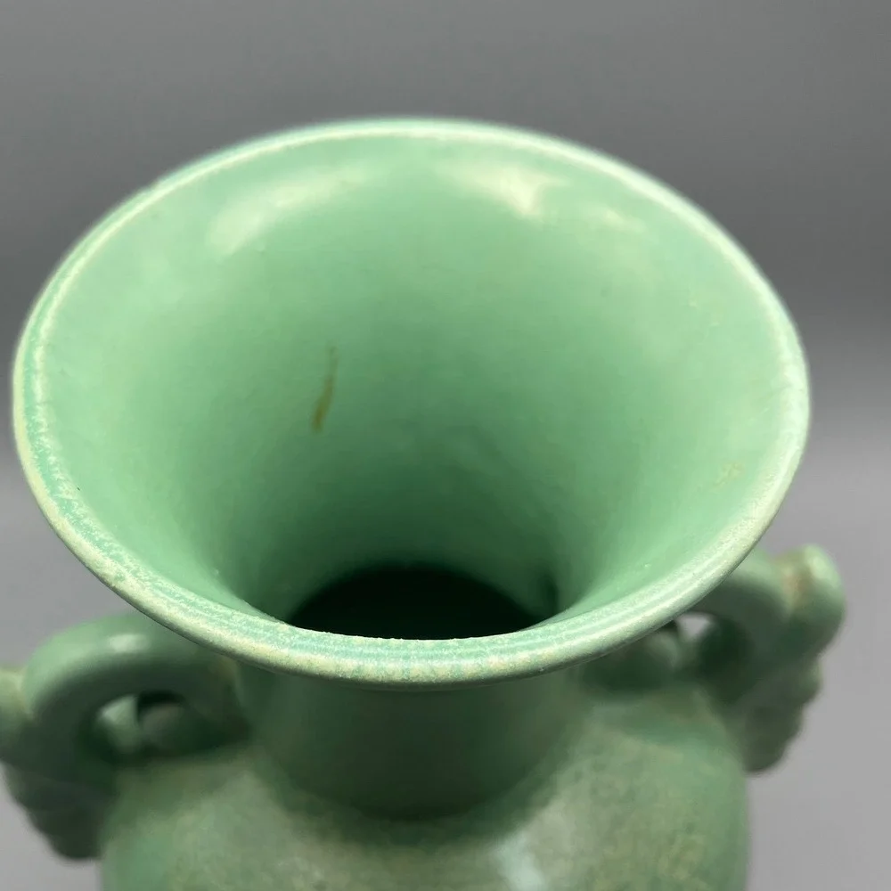 Haeger Art Pottery Geranium Leaf Frosted Matte Green Floral Handle Vase 792c 30s